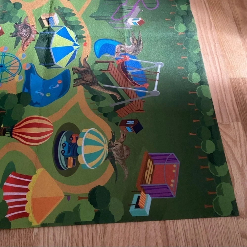 Colorful Play Mat with Amusement Park Design Dinosaur Park Truck Driving Large